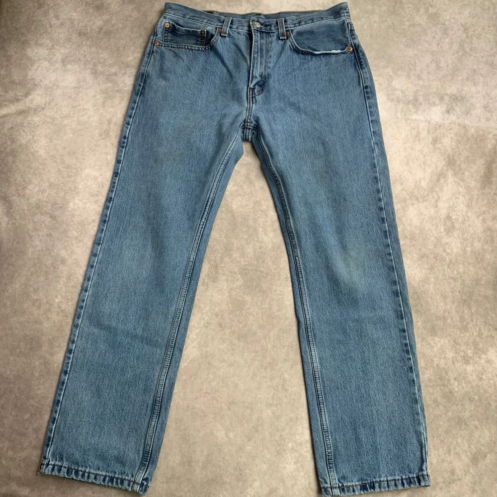 Levis 505 Regular Fit Straight Leg Jeans‎ Mens 34x32 Light Wash Blue Denim 1409